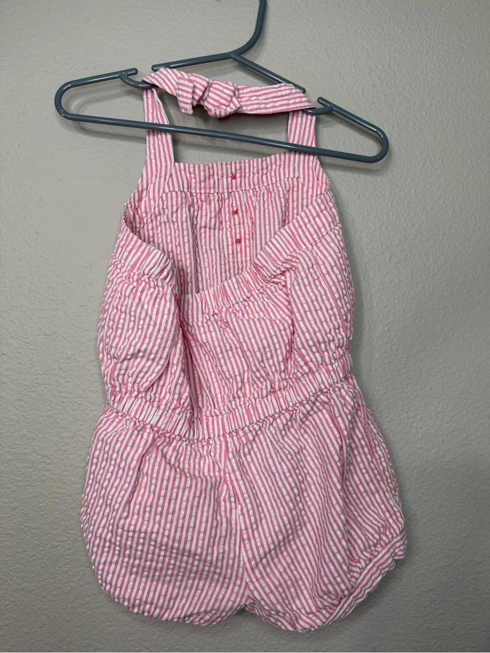Gymboree Pink and White Striped Apple Pocket Romper